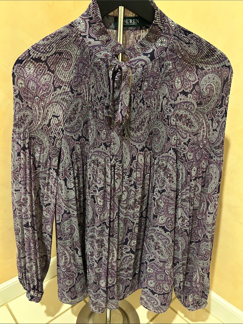 Lauren Ralph Lauren Purple Paisley Long-Sleeve Tie-Neck Blouse